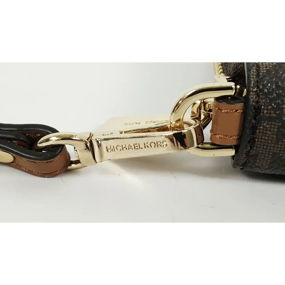 Michael Kors Jet Set Travel Continental Wristlet Wallet Brown Acorn Stripe